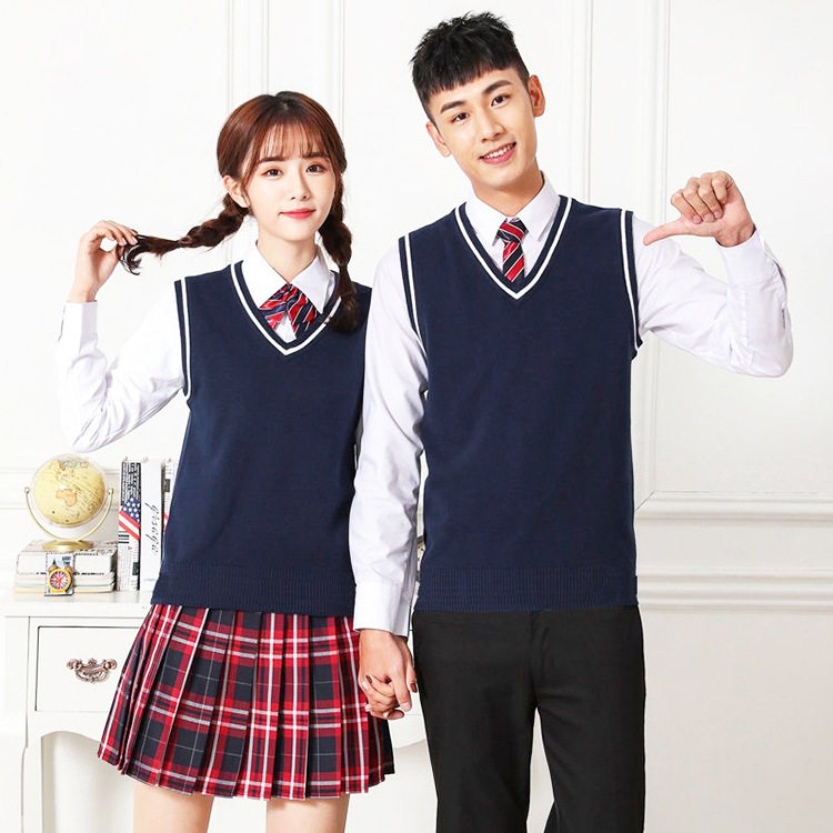 学院风毛线针织背心初高中学生校服V领毛衣马甲女班服毛坎肩 现货
