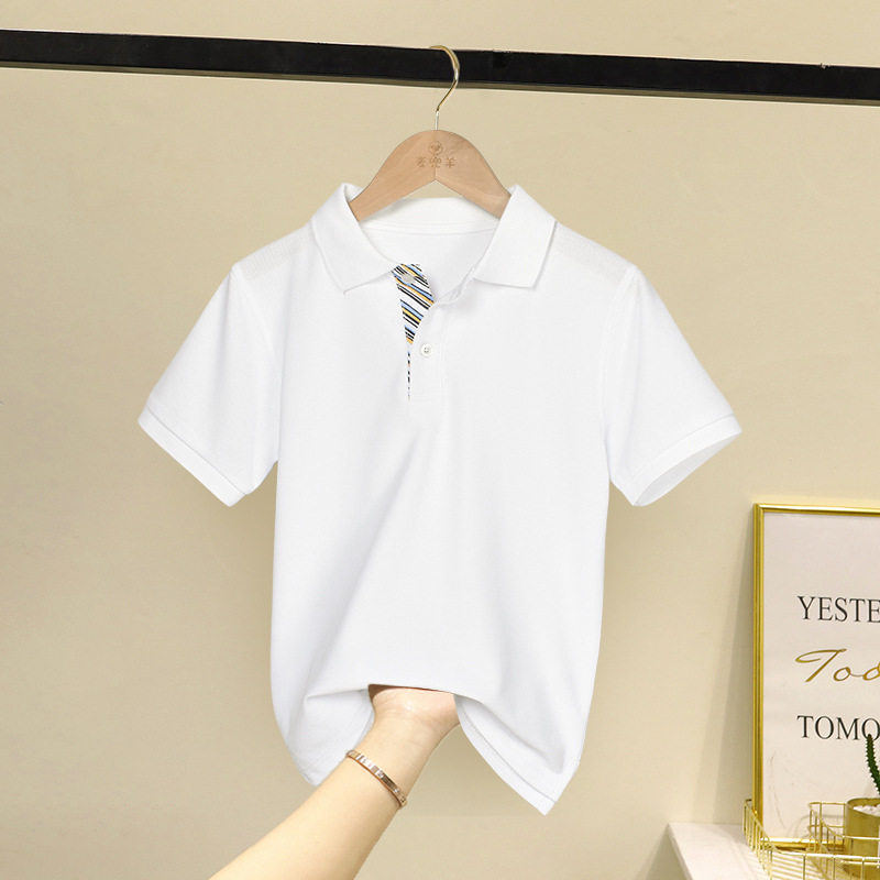 伊顿白色Polo衫短袖翻领T恤中大男童小学生校服女班服半袖运动风