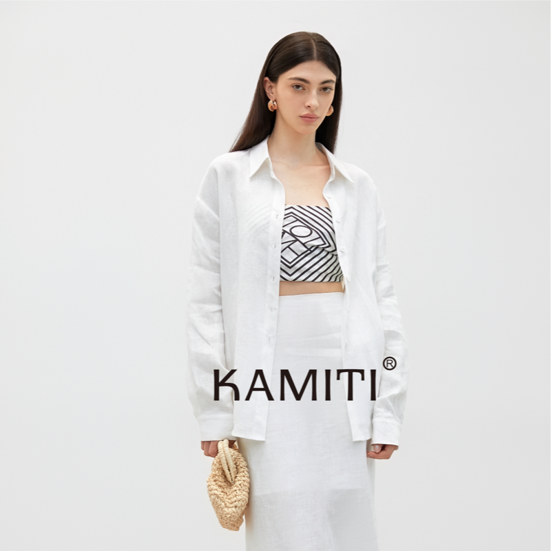 【海风】2025亚麻衬衣白色女衬衫松弛高级感宽松新款长袖上衣半裙