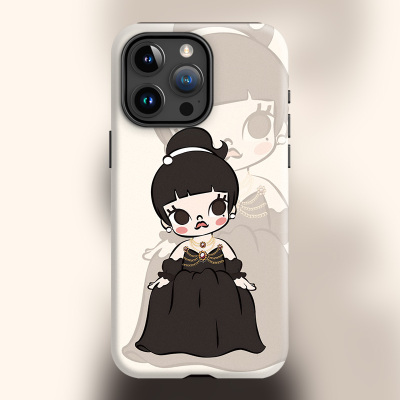 玛特潮玩新款16plus小香Molly适用iPhone15Promax苹果手机壳14防摔套13全包磨砂软壳磁吸支架Magsafe黑色茉莉