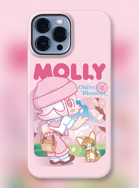 泡泡春日限定MOLLY粉嫩樱花暴击适用iPhone15Promax苹果手机壳潮牌14防摔套13个性12女11少女心盲盒手办潮玩