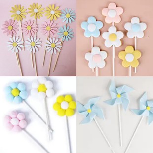 饰 包邮 太阳花朵风车烘焙插旗 38元 海绵软陶花朵摆件 卡通蛋糕装