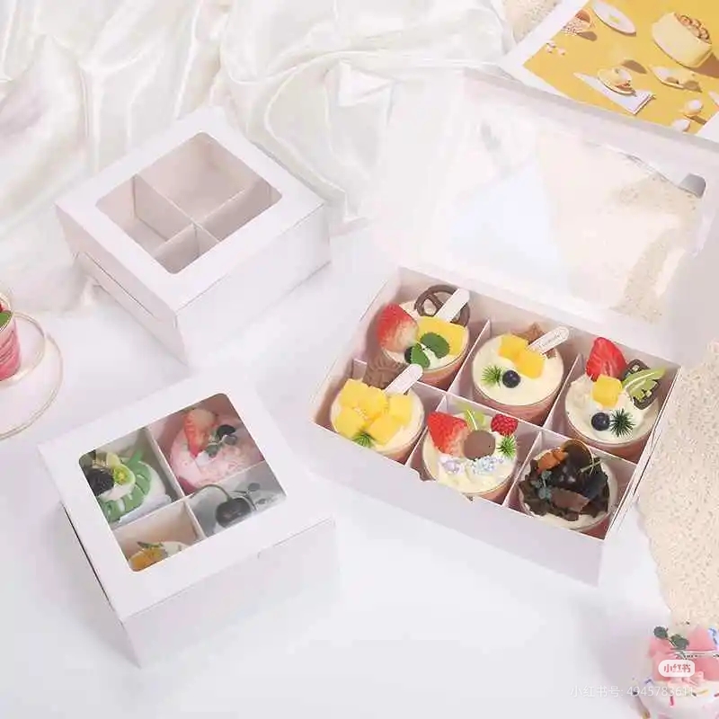 日式透明盖四宫格 下午茶甜品包装盒 4粒蛋黄酥月饼简易礼盒5套