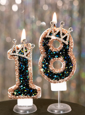 高端女王风格黑钻皇冠生日数字蜡烛蛋糕装饰女神18岁烘焙配件