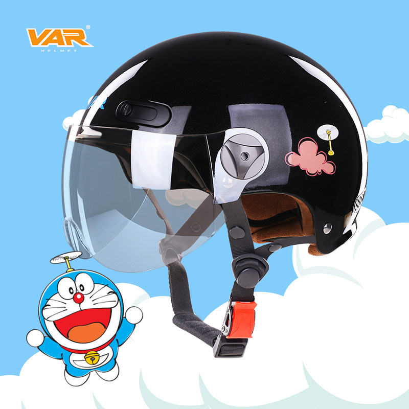 VAR哆啦A梦联名电动摩托车头盔四季女士机车半盔冬季防晒3C安全帽