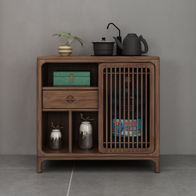 新中式北美黑胡桃木茶水柜储物柜