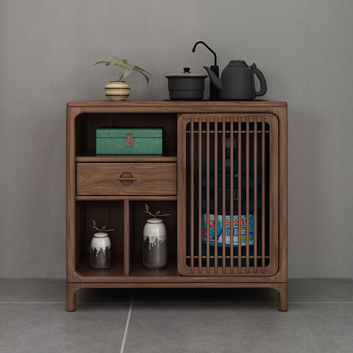 新中式北美黑胡桃木茶水柜储物柜