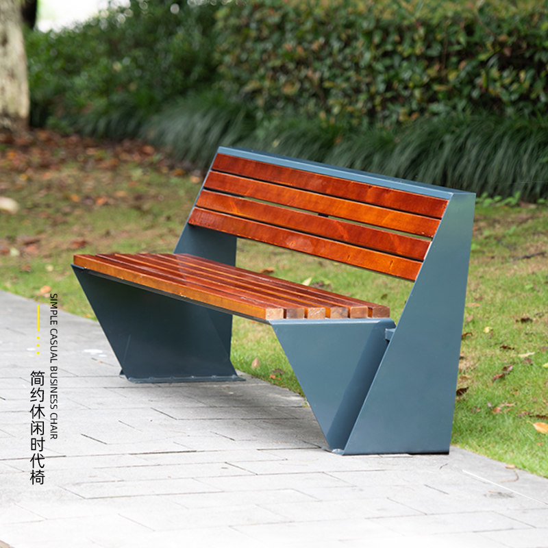 公园椅子户外园林露天商场不锈钢长椅小区防腐木长座椅铁艺排椅