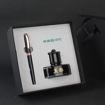 英雄（HERO）钢笔商务办公铱金钢笔珠光喷漆笔身墨水礼盒套装8207