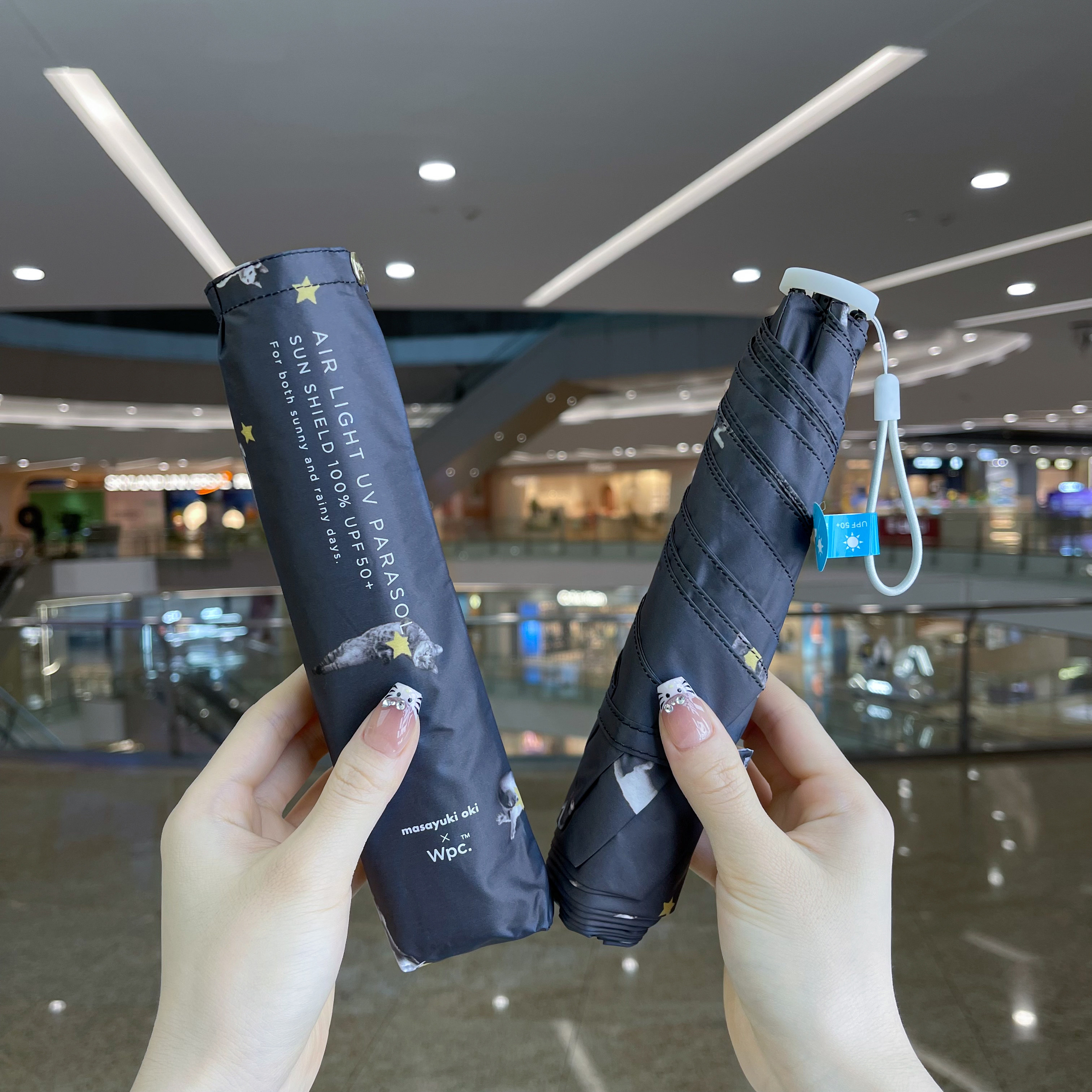 wpc.超轻120g猫咪黑胶三折遮阳伞