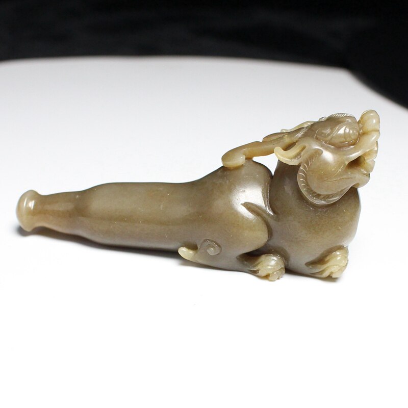雲海缘原创天然新疆和田玉且末糖料手工雕刻貔貅霸气过滤玉石烟嘴