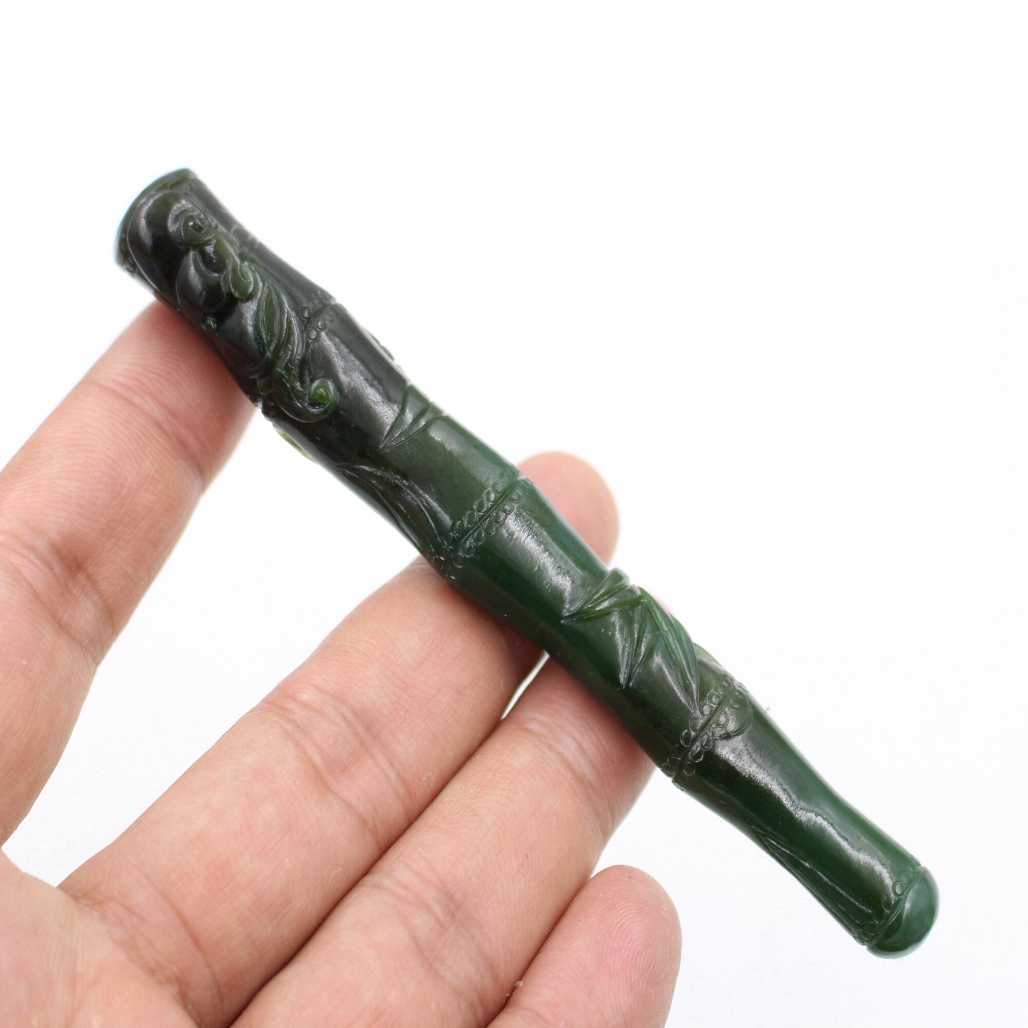 云海缘原创天然和田玉碧玉竹福禄双全粗细两用循环过滤器玉石烟嘴