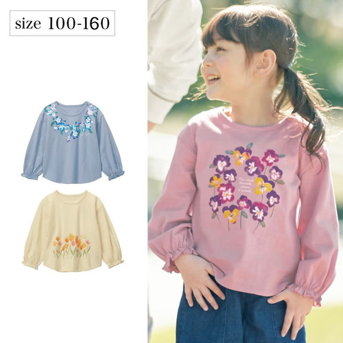 日系圆领卡通印花荷叶边长袖T恤