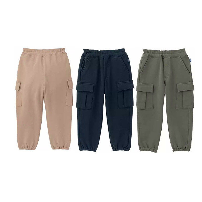 出口日本纯棉秋冬季男女童运动裤儿童休闲洋气长裤宝宝纯色工装裤