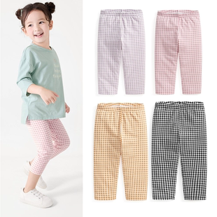 女童裤子春秋款儿童格子裤中大童休闲裤女孩秋季长裤夏季七分裤