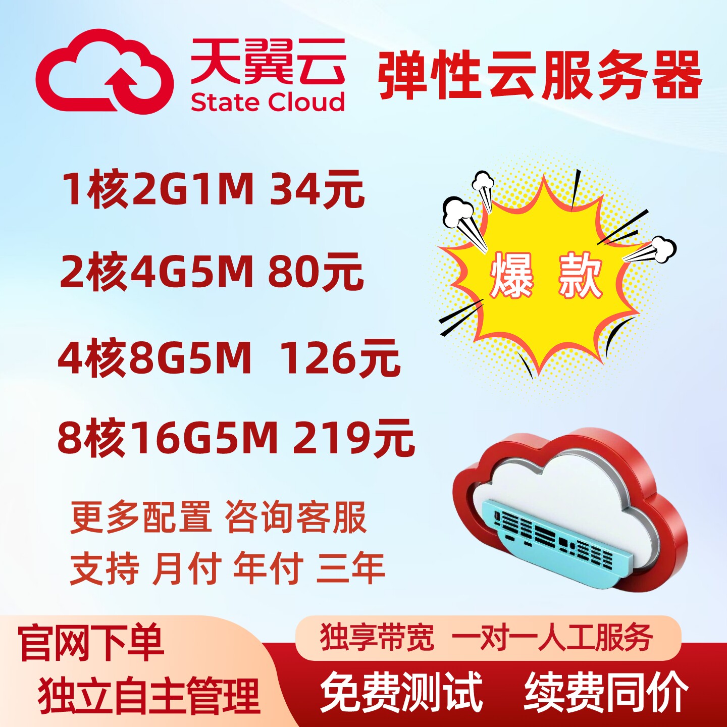 天翼云服务器搭建独立ip云主机图片