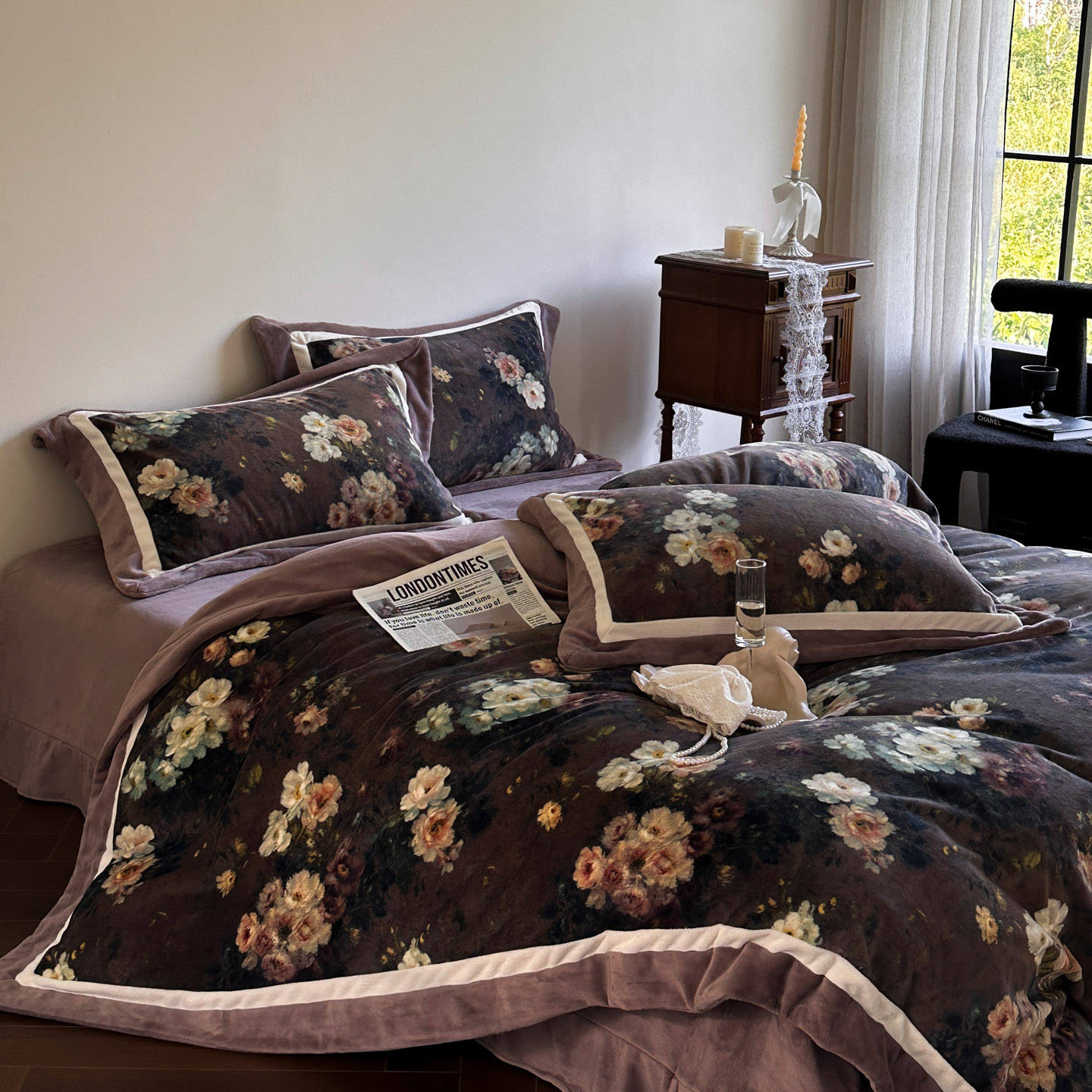 复古风美式加厚牛奶绒四件套冬季