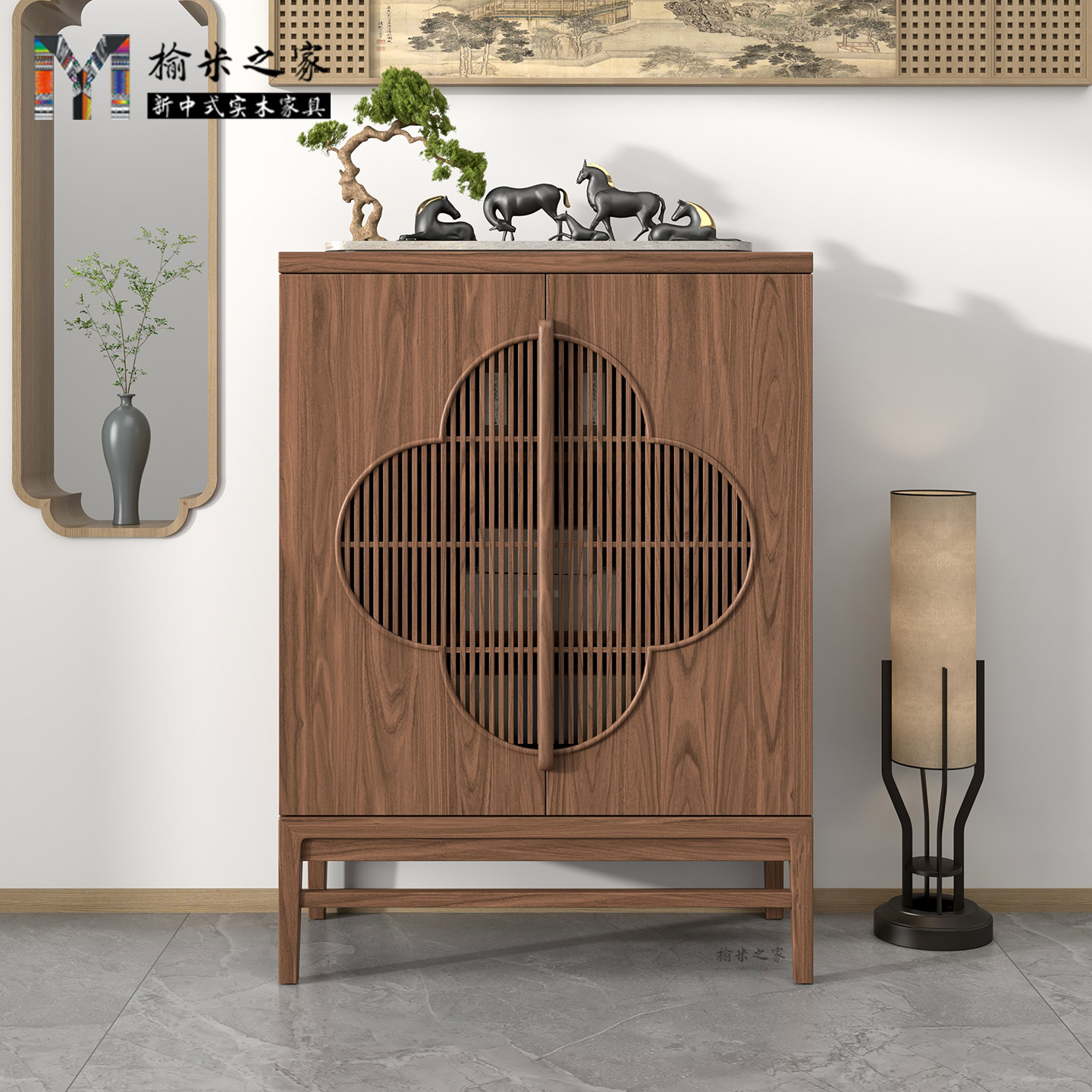 新中式黑胡桃木储物柜禅意茶室边柜矮柜新中式实木入户玄关柜鞋柜,住宅家具,餐边柜,淘宝优惠券,粉丝福利购,淘宝优惠卷