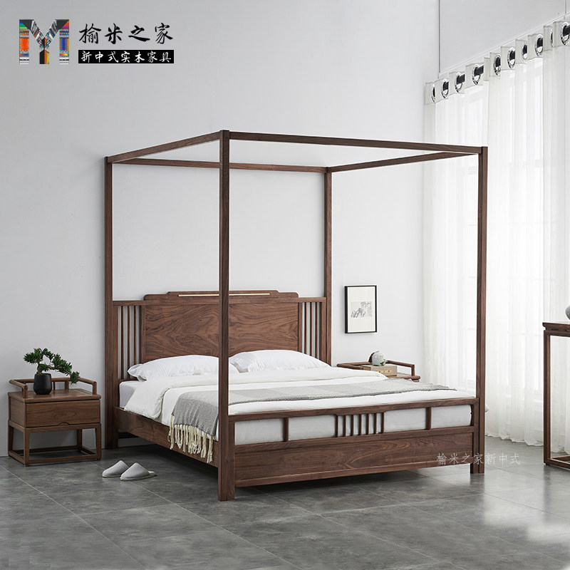 胡桃木四柱卧室禅意民宿架子床