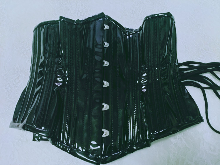 3黑漆皮双骨腰封哥特式钢骨女式束腰corset复古宫廷马甲收腹塑身衣
