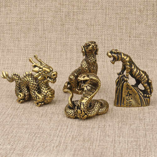 12属相虎兔鼠牛十二生肖摆件黄铜