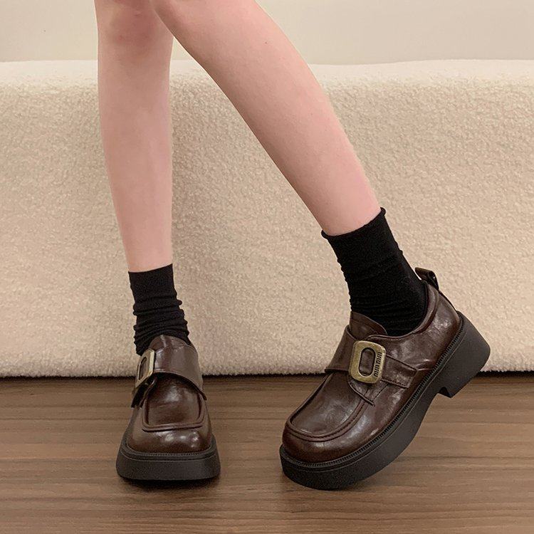 英伦风厚底乐福鞋女2026春季软底一脚蹬小皮鞋平底复古黑色jk单鞋,女鞋,深口单鞋,淘宝优惠券,粉丝福利购,淘宝优惠卷