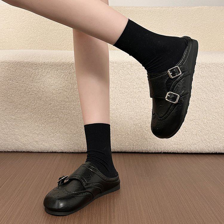 2026春秋季新款厚底英伦风布洛克小皮鞋女百搭内增高包头半拖鞋女,女鞋,包头拖,淘宝优惠券,粉丝福利购,淘宝优惠卷