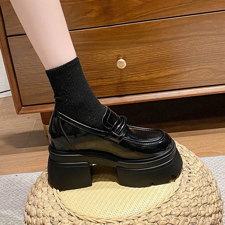 英伦超厚底内增高2026春秋新款增高jk单鞋一脚蹬黑色乐福鞋小皮鞋,女鞋,深口单鞋,淘宝优惠券,粉丝福利购,淘宝优惠卷