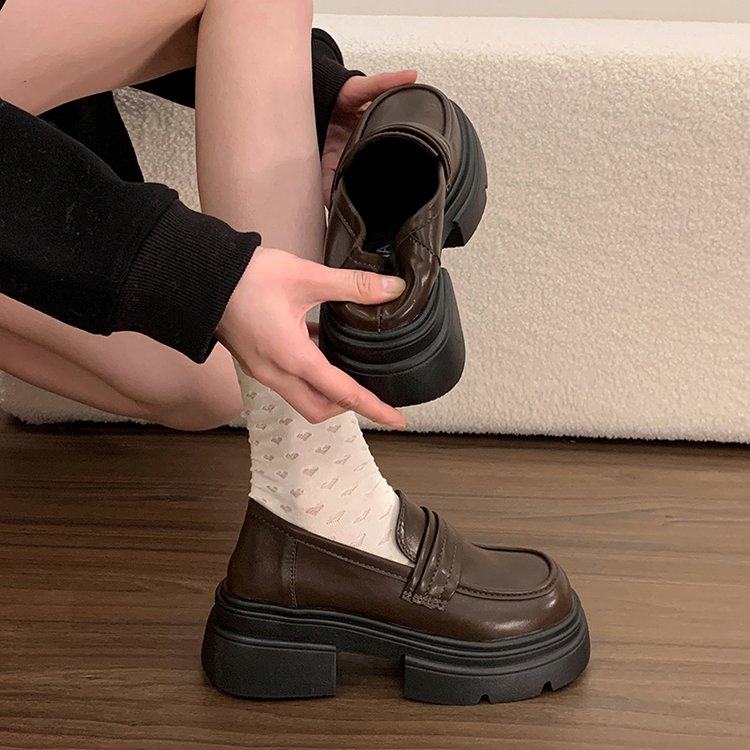 时尚英伦风厚底乐福鞋女2026春季新款黑色jk软皮小皮鞋增高单鞋子,女鞋,乐福鞋（豆豆鞋）,淘宝优惠券,粉丝福利购,淘宝优惠卷