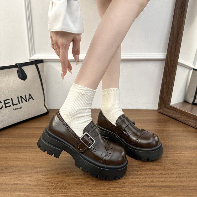 简约英伦风厚底乐福鞋女2026春季黑色复古通勤单鞋增高百搭小皮鞋,女鞋,深口单鞋,淘宝优惠券,粉丝福利购,淘宝优惠卷