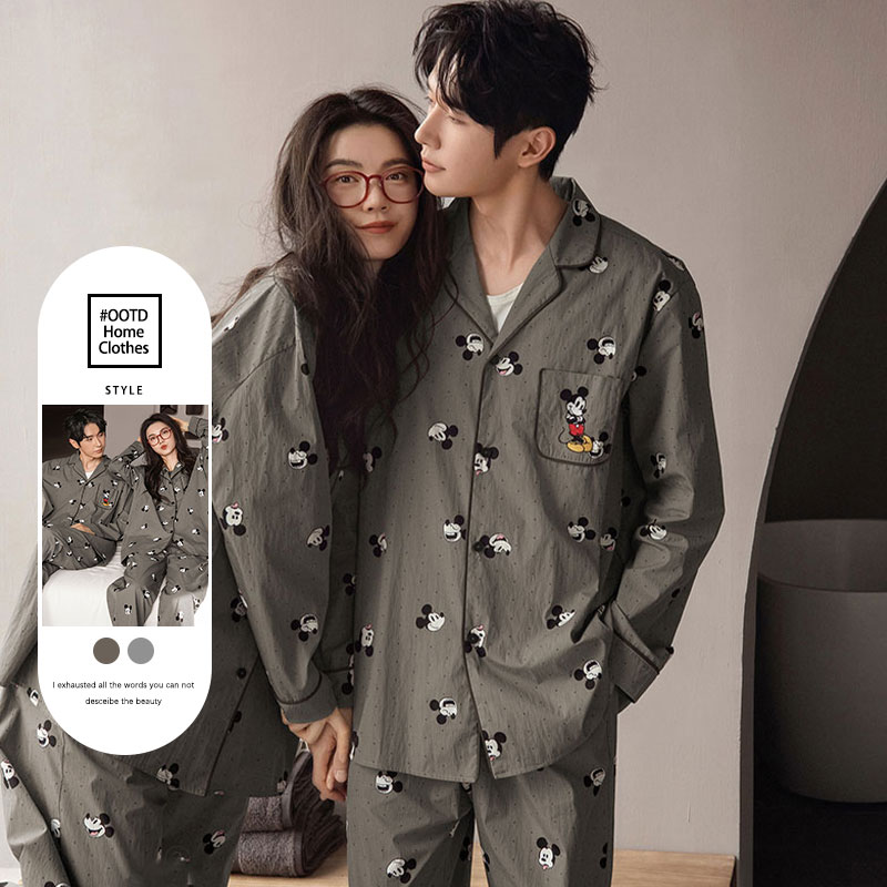 卡通米奇情侣款睡衣春秋开衫长袖睡衣/家居服套装