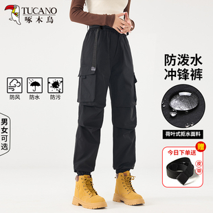 啄木鸟软壳冲锋裤子女款小个子春秋季加绒加厚登山工装休闲长裤女