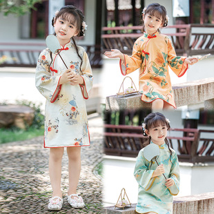 童乐慧女童旗袍裙春季新款连衣裙中国风古筝茶艺儿童裙子表演服仙