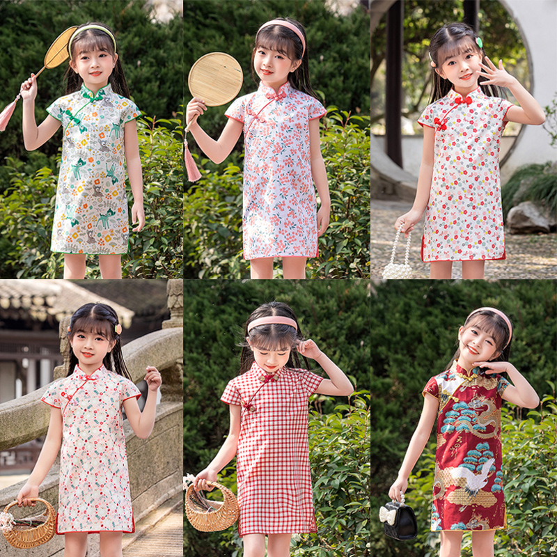 童樂(lè)慧女童夏季短袖改良旗袍兒童民族風(fēng)中國(guó)風(fēng)連衣裙?jié)h服唐裝cheo