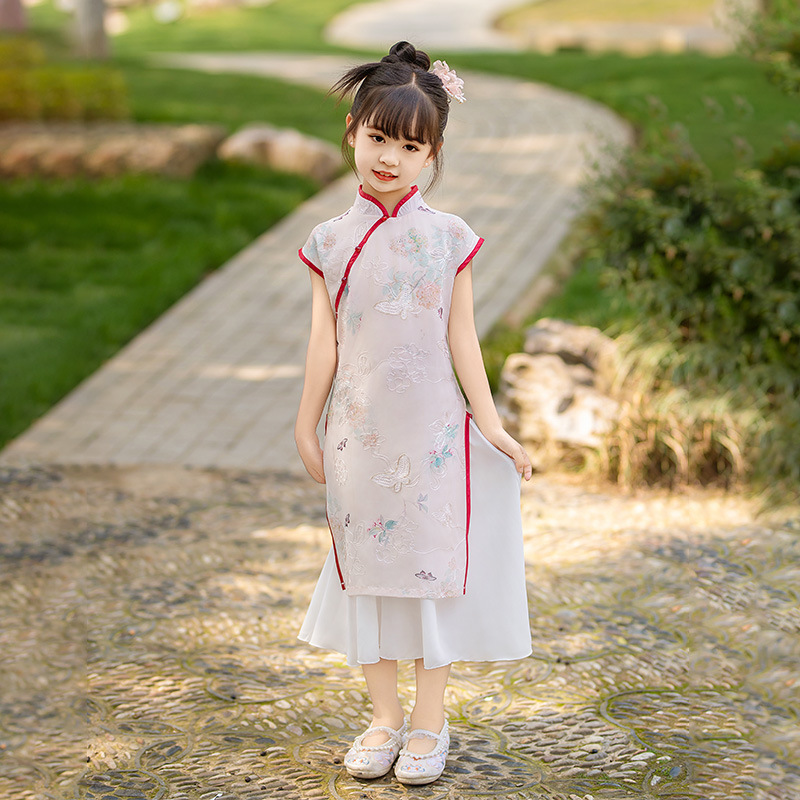 童樂慧女童夏季短袖旗袍中國風連衣裙兒童民族風長款裙子寶寶漢服