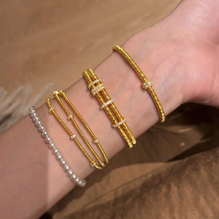 意大利925银镀金铉线满天星手链轻奢小众精致纯银镶钻古董软手链