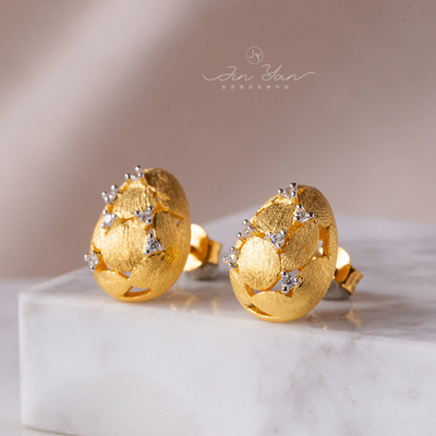 s925银欧美镶嵌锆石女彩蛋耳钉