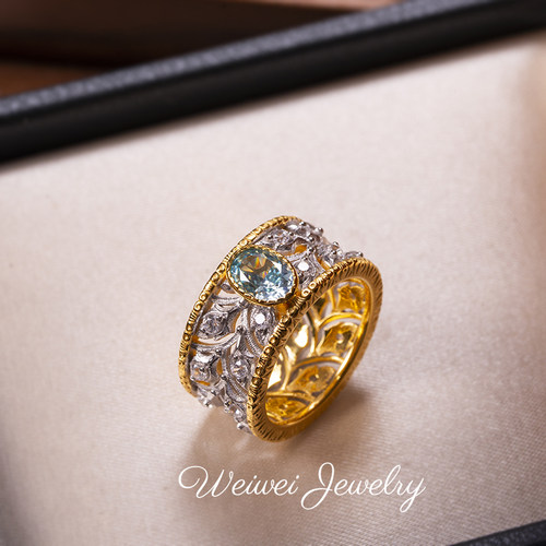 925银镀K金藤蔓花戒指