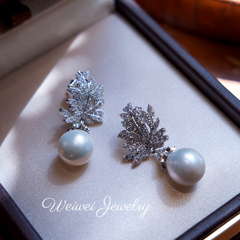 小众轻奢古董款枫叶天然冷色高级淡水珍珠耳坠925银镀18K金耳环,饰品/流行首饰/时尚饰品新,银饰耳饰,淘宝优惠券,粉丝福利购,淘宝优惠卷