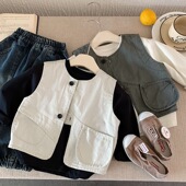 背心小童痞帅户外衣 宝宝工装 儿童个性 不规则马甲男女童2026春秋装