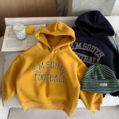 小童休闲字母加绒连帽卫衣