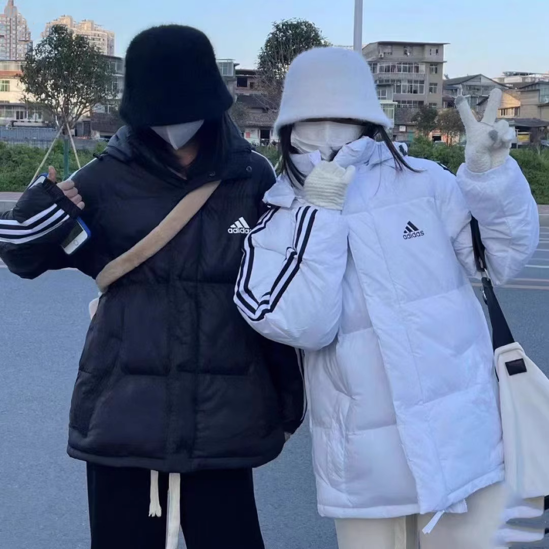 Adidas W 3St Puff Jkt 女子新款三条纹防风保暖连帽羽