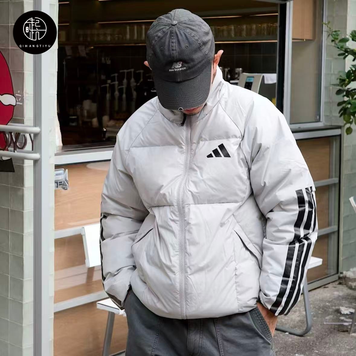 Adidas Logo印花图案贴标纯色休闲运动羽绒长袖羽绒服JG5924