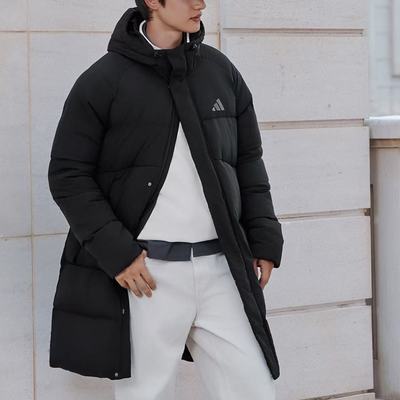 Adidas阿迪达斯男女同款600蓬黑色长款运动保暖连帽羽绒服 KQ5514