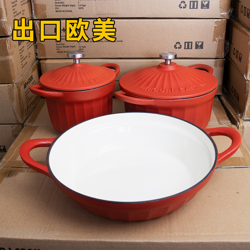 锦鲤红铸铁珐琅锅炖锅汤锅炖盅