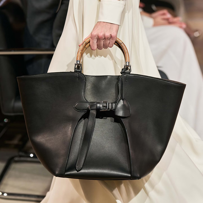 2026新款托特包女竹节手柄单肩包蝴蝶结大容量时尚百搭通勤手提包