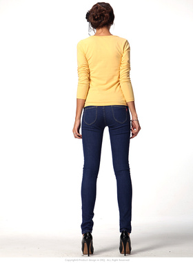 ERQ春秋款女式时尚经典修身显瘦百搭弹力中腰小脚牛仔长裤903016