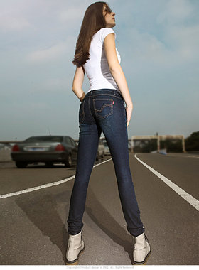 ERQ春秋款 黑牡丹 靛蓝女小直脚牛仔裤 弹力修身显瘦 90201