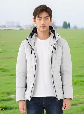威鹏男羽绒服冬季短款鸭绒宽松连帽时尚商务白色休闲外套A64042