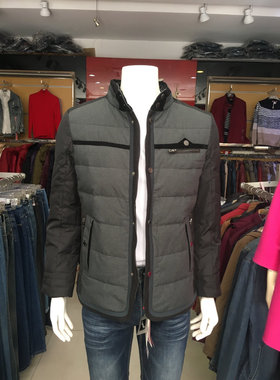 威鹏冬季男肩部撞色拼接镶边时尚立领休身无涂胶层羽绒便服347502